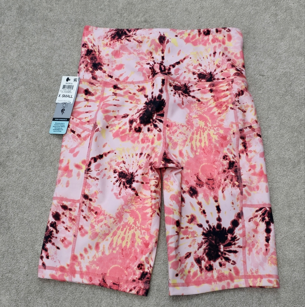 NWT Ideology Tie Dye Peach Workout Shorts w/Pockets Women's Size XS - Picture 3 of 4